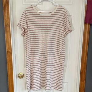 Universal Thread Pink and White Striped T‑Shirt Dress